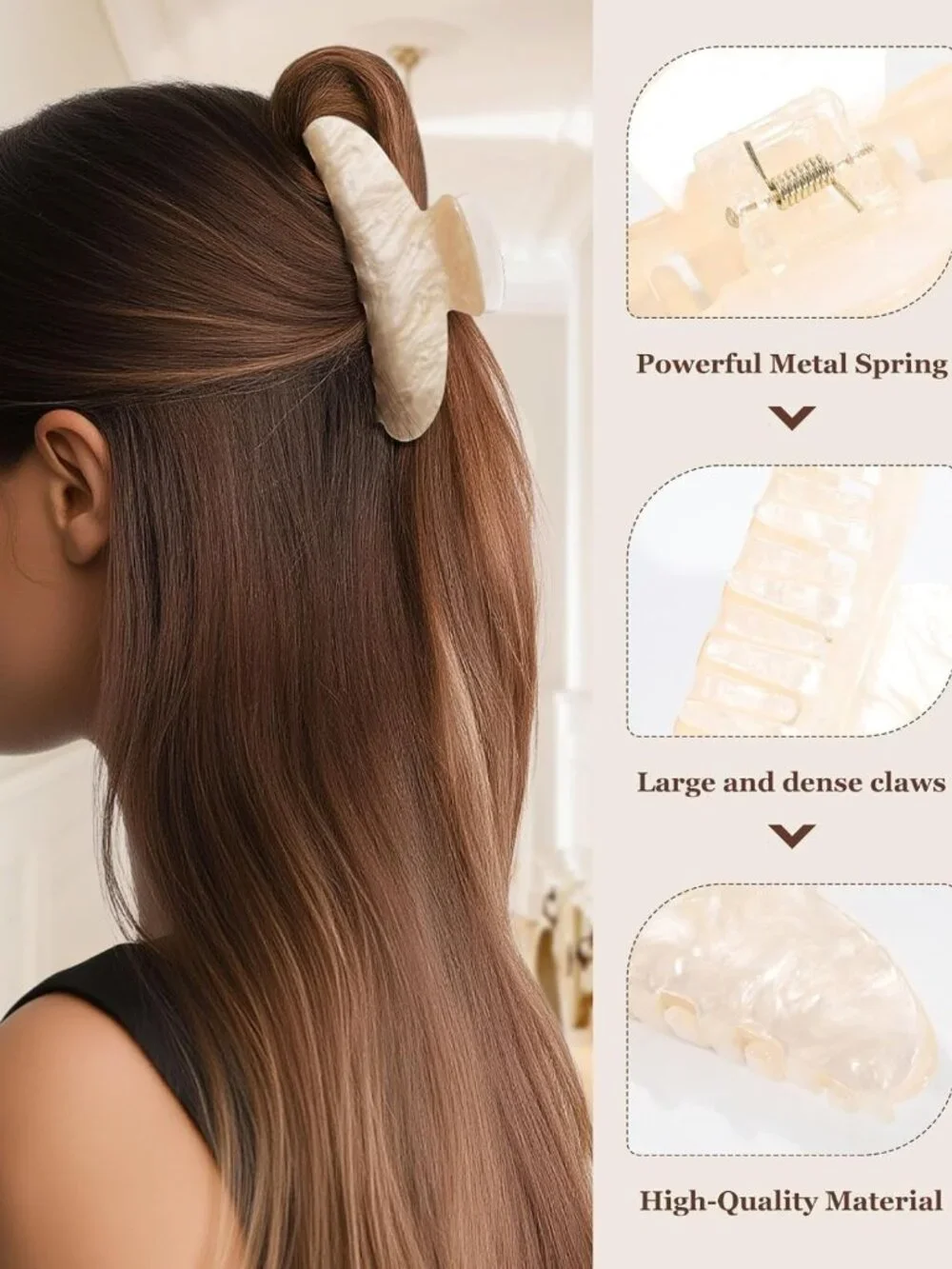 3PCS Non-Slip Acrylic Hair Claw Clips - Strong Hold Barrettes for All Hair Types